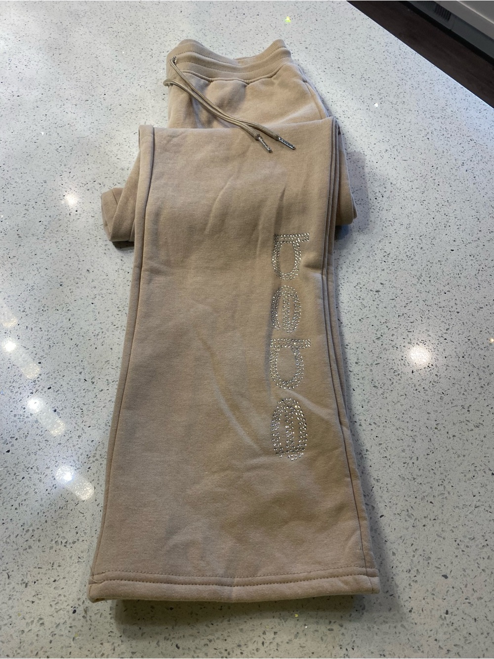 NWOT BEBE Beige Rhinestone Logo Sweatpants